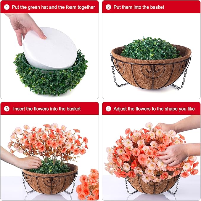Artificial fall flowers in a hanging basket with silk morning glory and eucalyptus, ideal for outdoor porch or patio decor.