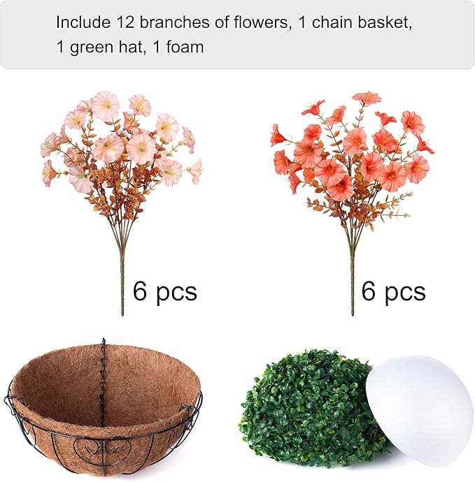 Artificial fall flowers and eucalyptus in a hanging basket, perfect for outdoor porch, patio, and balcony autumn decor.