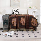 CozyNest Decor boho cotton throw blanket with tassels, large 60x80 inch rustic farmhouse design featuring elephant print for sofa or bed.