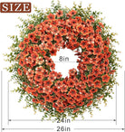 CozyNest Decor 26-inch fall wreath with artificial boxwood leaves, faux daisies, eucalyptus, ideal for front door, porch, or window decor