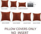 Rust orange Boho throw pillow covers by CozyNest Decor, 18x18 inches, textured corduroy patchwork for couch or sofa decor.