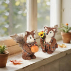 CozyNest Decor Winemana 2-pack fall fox figurines with pumpkins, handmade sisal woodland animals for autumn home or office décor