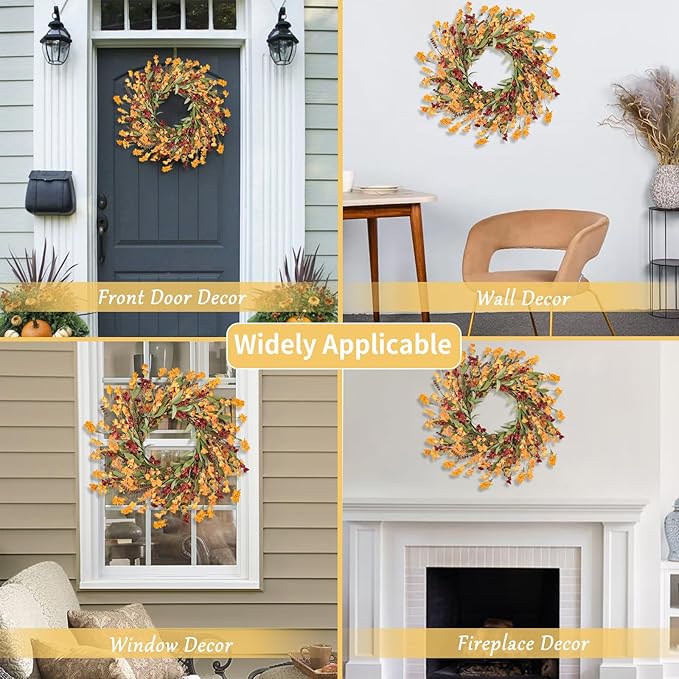 CozyNest Decor Artgar Fall Wreath with red, orange, yellow flowers, 24-inch front door floral wreath for outdoor or indoor fall decor