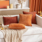 CozyNest Decor MIULEE 18x18 inch orange fall throw pillow covers with stitched edges, soft chenille fabric for sofa or bed decor.