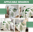 Sage green leaf-patterned throw blanket by CozyNest Decor, soft flannel fabric, perfect for couch or bed, 50x60 inches.