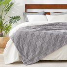 CozyNest Decor checkered white faux rabbit fur throw blanket, fuzzy and soft for couch or bed, in grey, queen size 90x90 inches.