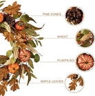 CozyNest Decor 24-inch artificial fall pumpkin leaf floral wreath, autumn harvest door decor for Thanksgiving or seasonal decoration