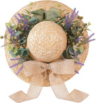 CozyNest Decor spring eucalyptus wreath with straw hat, 16-inch outdoor wreath with bow, ideal for front door, wall, or holiday decor.
