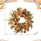 CozyNest Decor 24-inch fall pumpkin leaf floral wreath with artificial harvest flowers for autumn and Thanksgiving door decoration