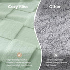 CozyNest Decor checkered white faux rabbit fur throw blanket in sage green, soft fuzzy minky for couch or bed, queen size 90x90 inches.