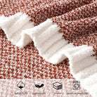 CozyNest Decor MIULEE fall rust soft throw blanket on a sofa, showcasing its fluffy texture and warm knit design for couch or bed use.