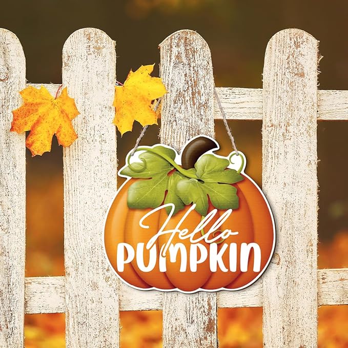 CozyNest Decor fall door decoration with pumpkin design, farmhouse style hanging sign for porch or indoor home decor.