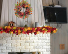 CozyNest Decor 22-inch fall chrysanthemum wreath with apples, pinecones, berries, eucalyptus, and maple leaves for seasonal decor.
