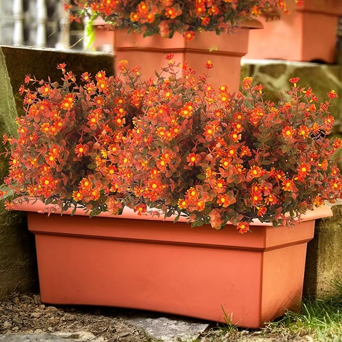CozyNest Decor artificial fall flowers in red, no-fade faux autumn plants for indoor outdoor holiday and wedding greenery decoration