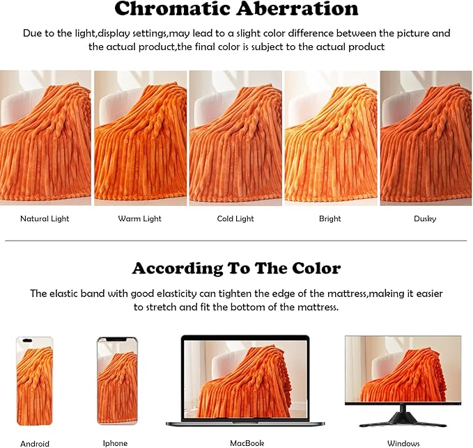 Orange queen-sized CozyNest Decor super soft fall blanket with silky flannel fleece, 3D ribbed jacquard, lightweight all-season throws.