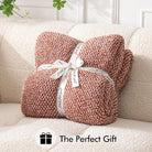 CozyNest Decor MIULEE fall rust soft throw blanket on a sofa, fluffy warm knit blanket for couch, bed, or outdoor use, 50 x 60 inches.