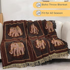 CozyNest Decor boho cotton throw blanket with tassels, elephant print, large 60x80 inch rustic farmhouse style for sofa or bed.
