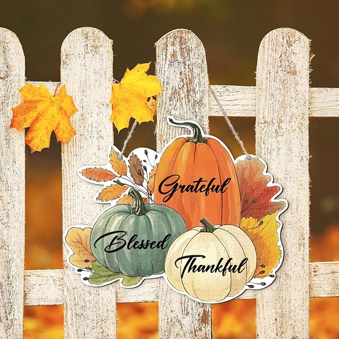 CozyNest Decor fall vibes wooden door hanger with maple leaves and mushrooms, autumn harvest décor for front door or wall.