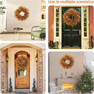 CozyNest Decor 22-inch artificial fall wreath with eucalyptus leaves and chrysanthemums, ideal for front door or seasonal decor.