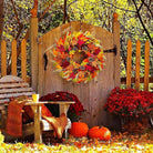 CozyNest Decor 24-inch fall wreath with orange berries, pine cones, maple leaves, perfect for front door, wall, or window decor