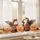 CozyNest Decor Winemana 2 Pack Fall Fox figurines, handmade autumn woodland animals with pumpkins, for home or office decor.