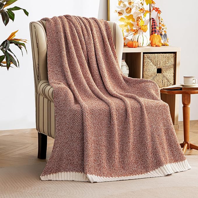CozyNest Decor MIULEE fall rust throw blanket, super soft, fluffy, twin size for bed, couch, or outdoor use, 60x80 inches.