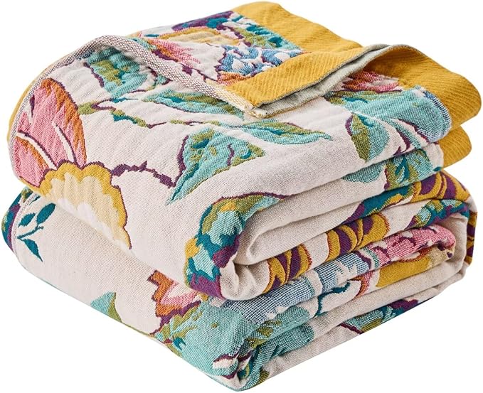 CozyNest Decor boho throw blanket, 60x80 inch lightweight rustic cotton quilt, soft farmhouse decor for beds, picnics, and cozy spaces.