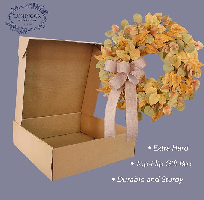Fall wreath for front door featuring faux autumn leaves, bow, and minimalist design from CozyNest Decor, suitable for indoor or outdoor use.