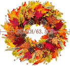CozyNest Decor 24-inch fall wreath with berries, wood maple leaves, and pine cones for front door or indoor wall decoration.