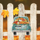 Rustic wooden fall truck sign by CozyNest Decor, autumn harvest themed decorative plaque for home interior or exterior decor.