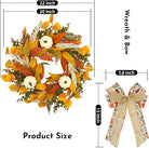 Rustic fall wreath with golden eucalyptus, white pumpkins, and wheat for front door decor, 20-22 inches, cozy farmhouse style.