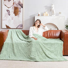 CozyNest Decor cozy checkered white faux rabbit fur throw blanket with soft fuzzy minky texture, perfect for couch or bed, sage green, queen size.