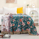 CozyNest Decor boho large cotton throw blanket with tassels, lightweight rustic quilt, ideal for sofa, bed, or travel decor.