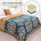 CozyNest Decor boho throw blanket for bed, 100% cotton, lightweight muslin with yellow floral print, 80"x90" breathable woven throw.