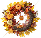 CozyNest Decor 24-inch artificial fall wreath with autumn maple leaves, dahlias, pumpkins, berries, perfect for front door autumn decor