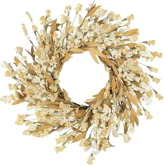 CozyNest Decor Artgar Fall Wreath with wheat accents, 24-inch floral door wreath for front door outdoor or indoor seasonal decor