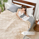 CozyNest Decor tan checkered faux rabbit fur throw blanket, soft fuzzy minky texture for couch or bed, 60x80 inches in beige.