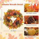 CozyNest Decor fall wreath for front door featuring velvet pumpkins, harvest maple leaves, and a metal hook for autumn home decor.