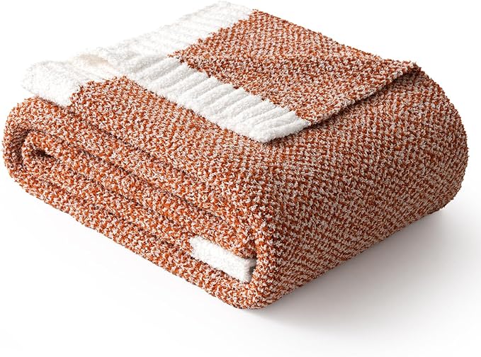 CozyNest Decor MIULEE fall burnt orange throw blanket, soft fluffy knit for sofa, bed, or camping, 50x60 inches.