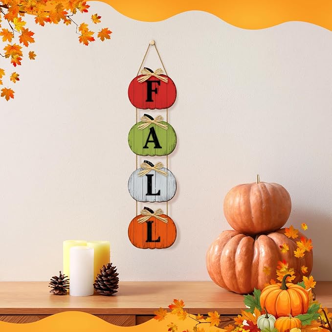 Rustic pumpkin door sign by CozyNest Decor, fall-themed farmhouse wooden wall decoration for porch and yard autumn decor.