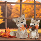 Set of two CozyNest Decor fall fox figurines, handmade sisal animals for Thanksgiving table centerpiece and autumn home decor.