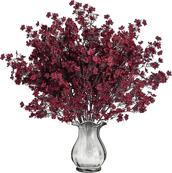 CozyNest Decor Sggvecsy 15 pcs burgundy artificial baby's breath flowers in silk for home DIY floral arrangements and autumn decor