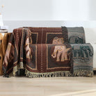 CozyNest Decor boho throw blanket for bed with tassels, 100% cotton, elephant print, large rustic blanket for sofa or bed, brown.