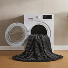 CozyNest Decor JELLYMONI faux fur throw blanket in dark grey, plush, thick, and warm bed blanket, 50x60 inches.