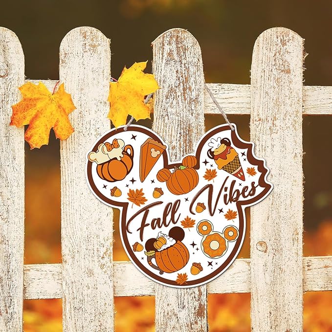 CozyNest Decor fall mouse door hanger with wooden maple leaves and mushrooms, autumn harvest welcome sign for front door decor