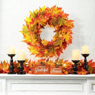 CozyNest Decor 24-inch pre-lit fall wreath with lighted maple leaves, perfect for front door Thanksgiving Halloween Christmas decor.