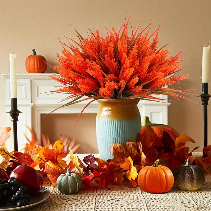 CozyNest Decor faux fall lavender flowers with monkey grass, UV resistant plastic plants for outdoor garden, porch, or patio decor.
