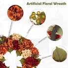 CozyNest Decor 24-inch fall wreath with artificial hydrangeas, berries, and autumn flowers, perfect for front door or wall decor.