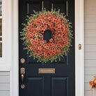 CozyNest Decor 26-inch fall wreath with artificial boxwood leaves, daisies, and eucalyptus, perfect for front door or porch autumn decor