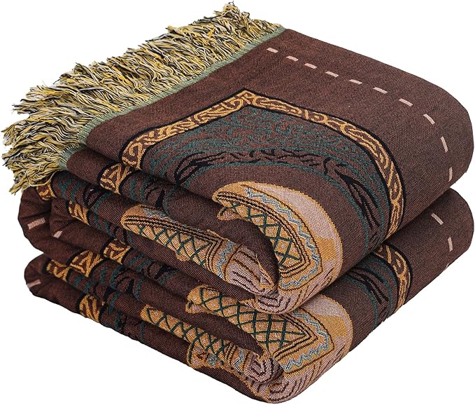 CozyNest Decor boho cotton throw blanket with tassels, elephant print, large 60x80 inch rustic bed and sofa blanket in brown.
